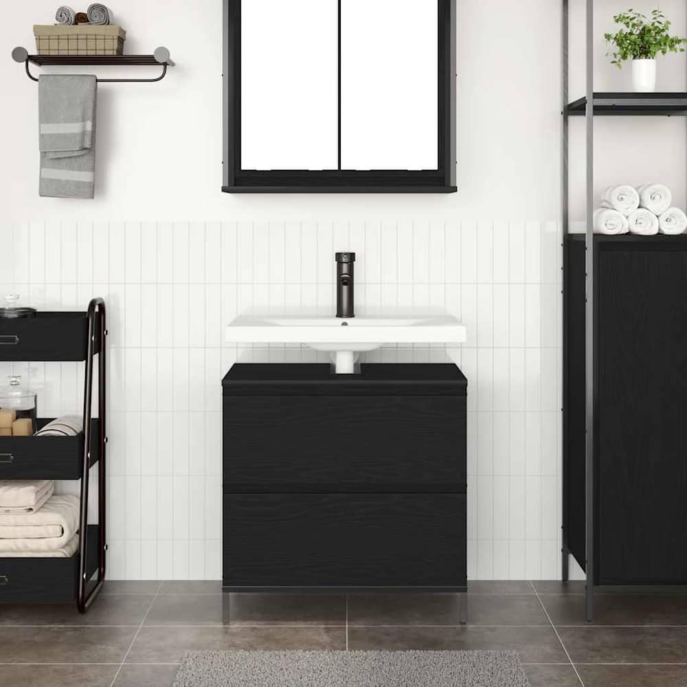 Bathroom Basin Cabinet with Drawers 60x34,5x60 cm Black oak