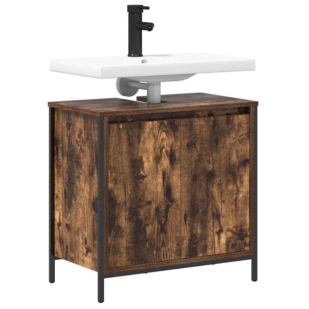 vidaXL Bathroom Basin Cabinet Smoked Oak 60x34.5x60 cm 4