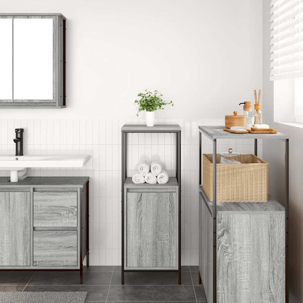 vidaXL Bathroom Cabinet with Shelves Grey Sonoma 36x35x95 cm 3