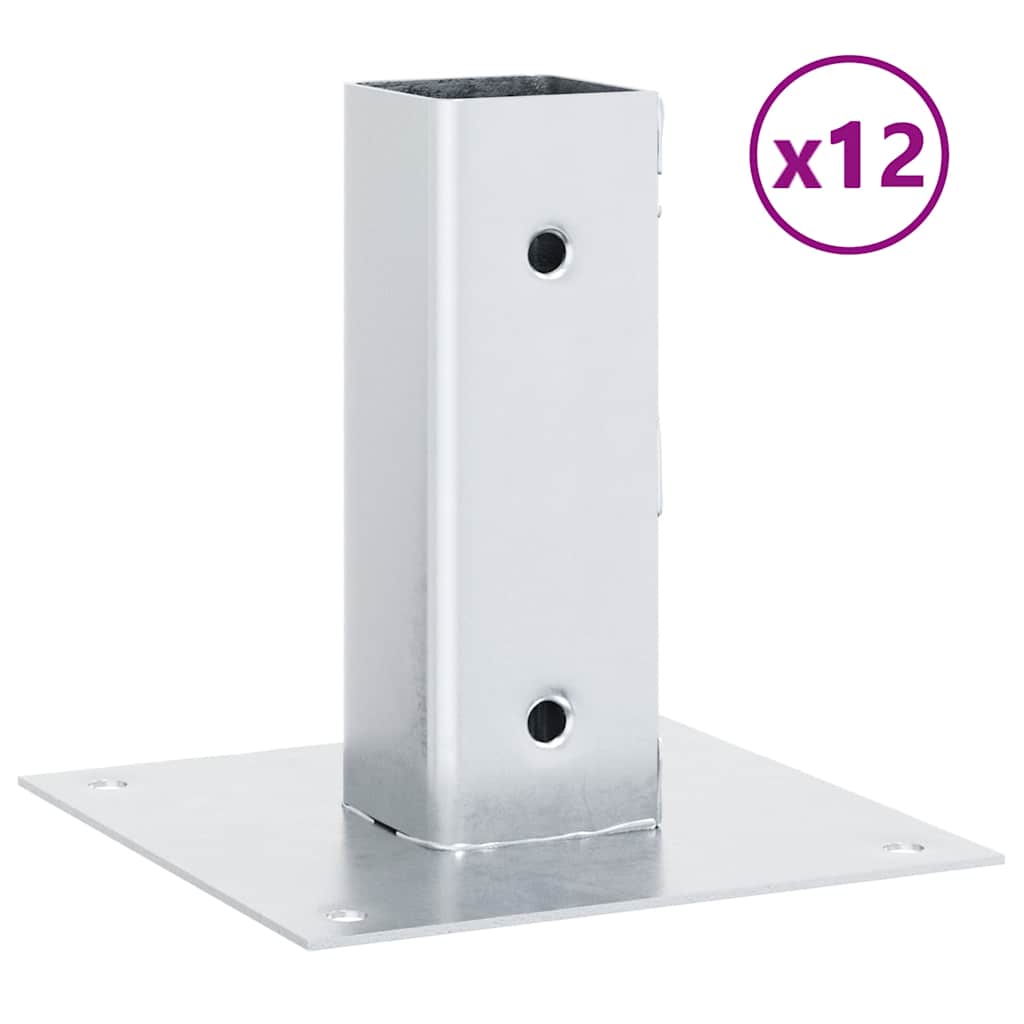 vidaXL Post Bases Square 12 pcs Silver 51x51 mm Galvanised Steel 2
