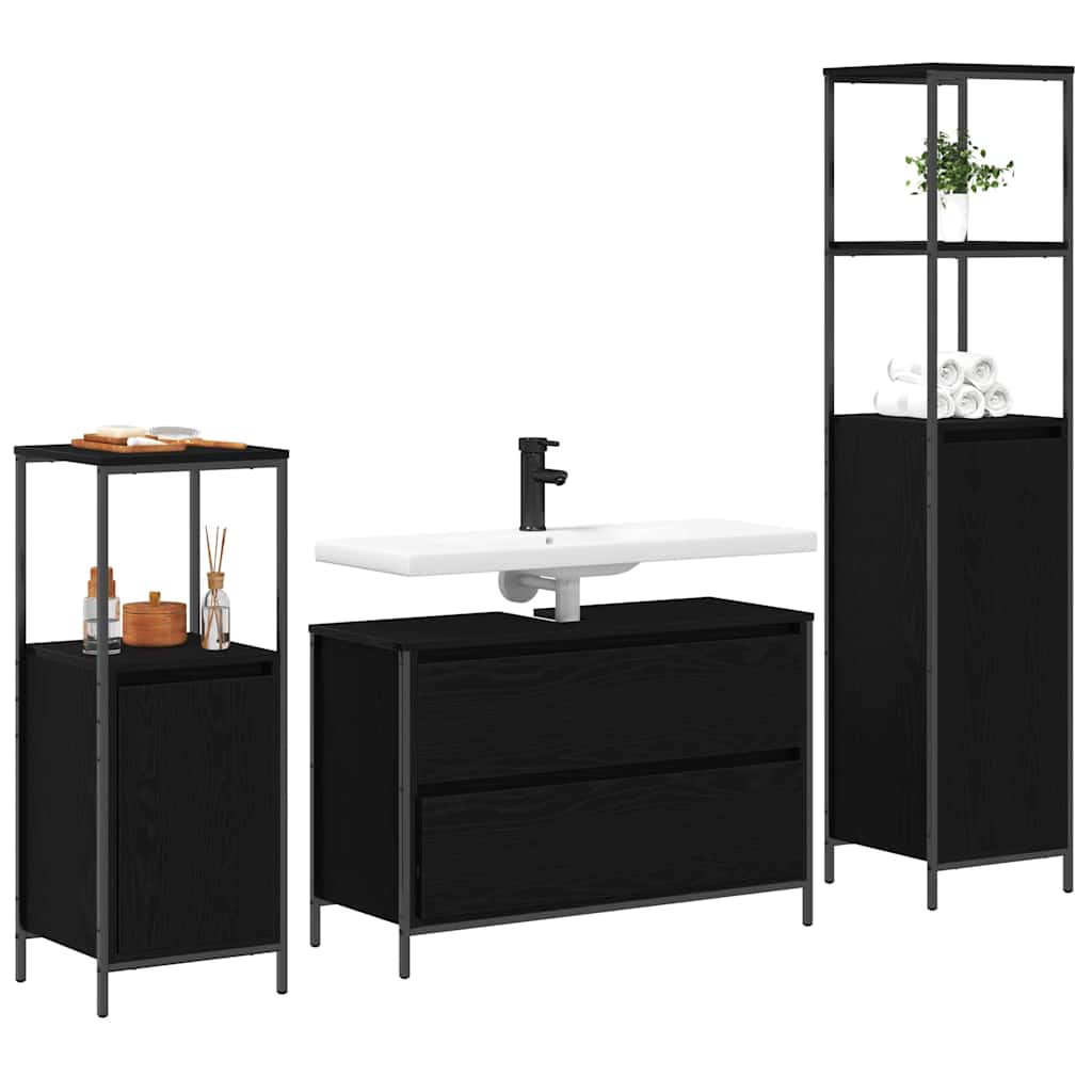 Bathroom Furniture Set 3 pcs 90 x 34.5 x 60 cm Black oak