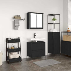 2 Piece Bathroom Furniture Set Engineered Wood Black oak Basin cabinet + wall cabinet
