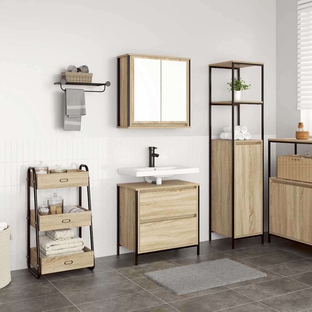 2 Piece Bathroom Furniture Set Engineered Wood Sonoma oak Basin cabinet + wall cabinet