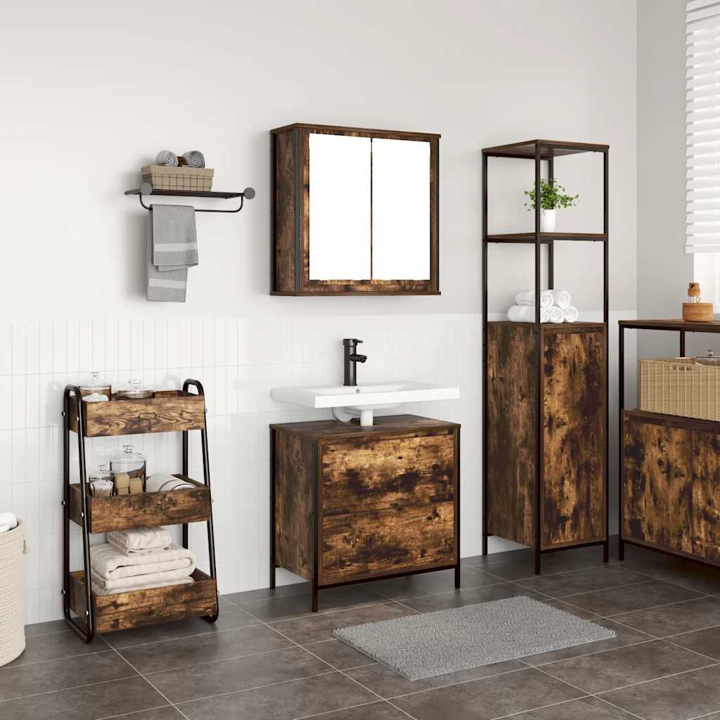 2 Piece Bathroom Furniture Set Engineered Wood Smoked oak Basin cabinet + wall cabinet