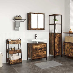 2 Piece Bathroom Furniture Set Engineered Wood Smoked oak Basin cabinet + wall cabinet