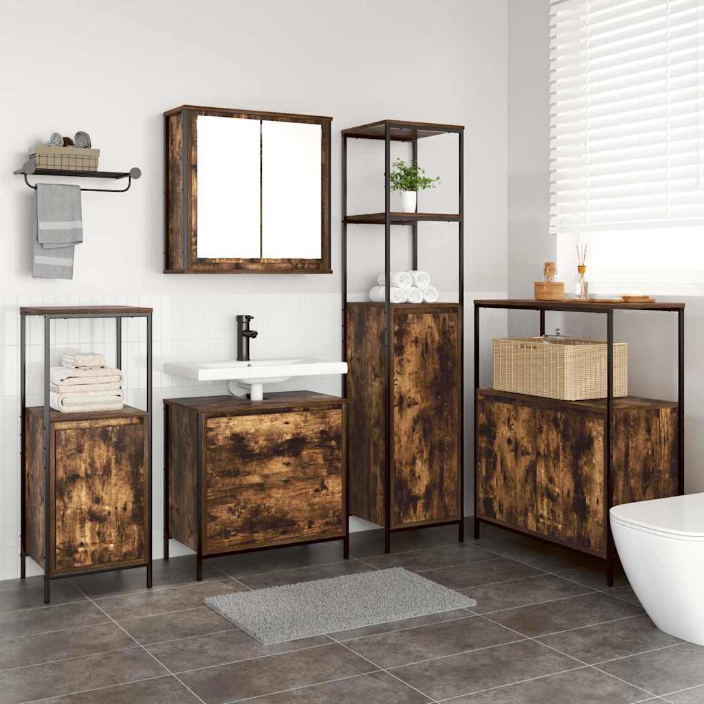2 Piece Bathroom Furniture Set Engineered Wood Smoked oak Basin cabinet +wall cabinet +3x bathroom cabinet