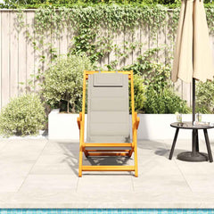 vidaXL Folding Chair with Armrests Taupe Acacia Wood & Textilene 3