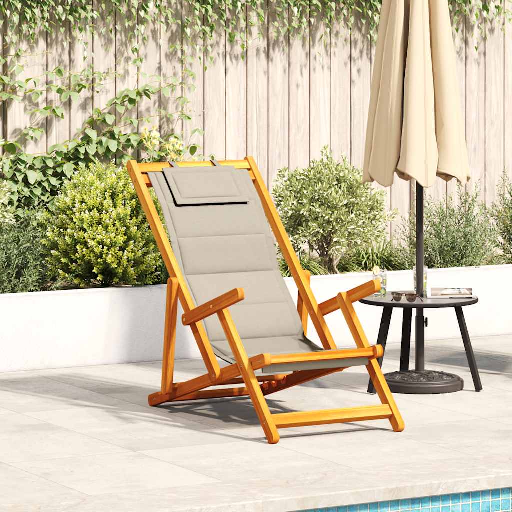 vidaXL Folding Chair with Armrests Taupe Acacia Wood & Textilene 1