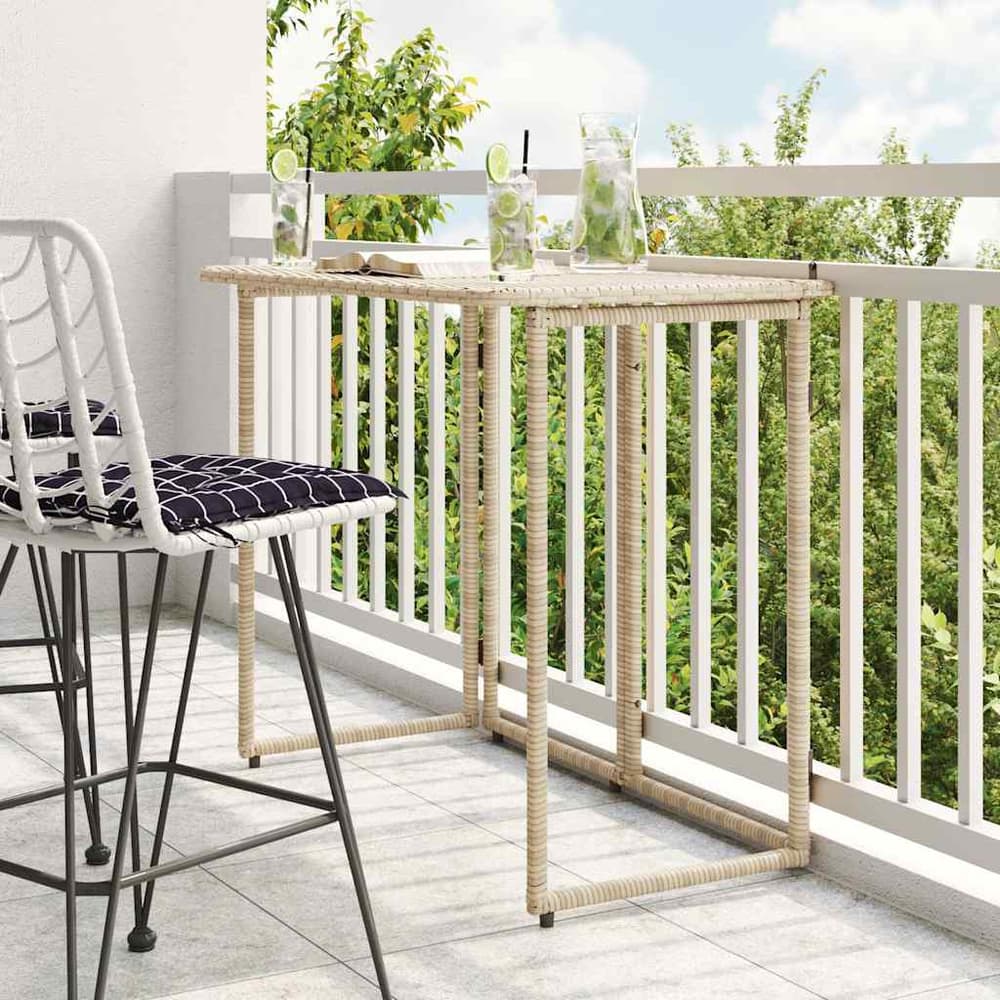 Folding Garden Table 90x51x75 cm Poly Rattan Beige