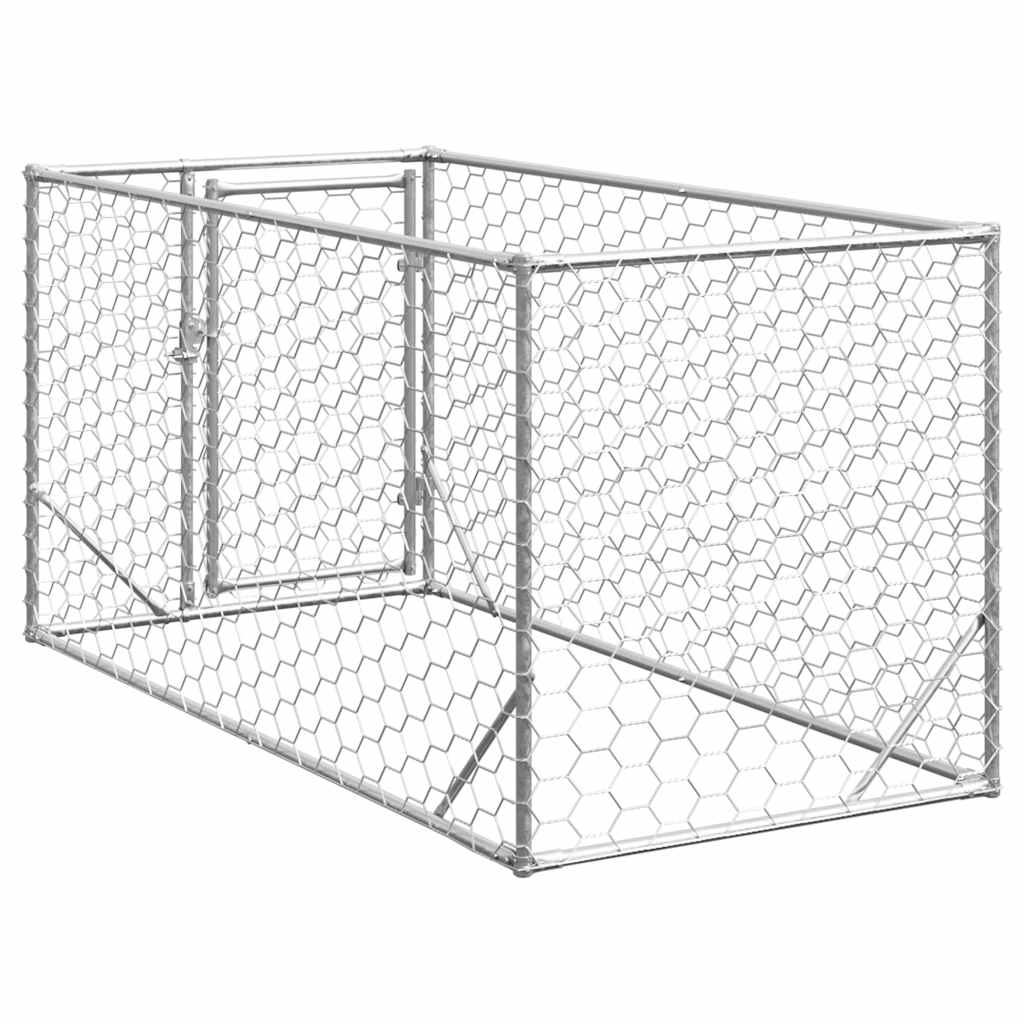Outdoor Dog Kennel with Door Galvanised Steel 2 m 1 m
