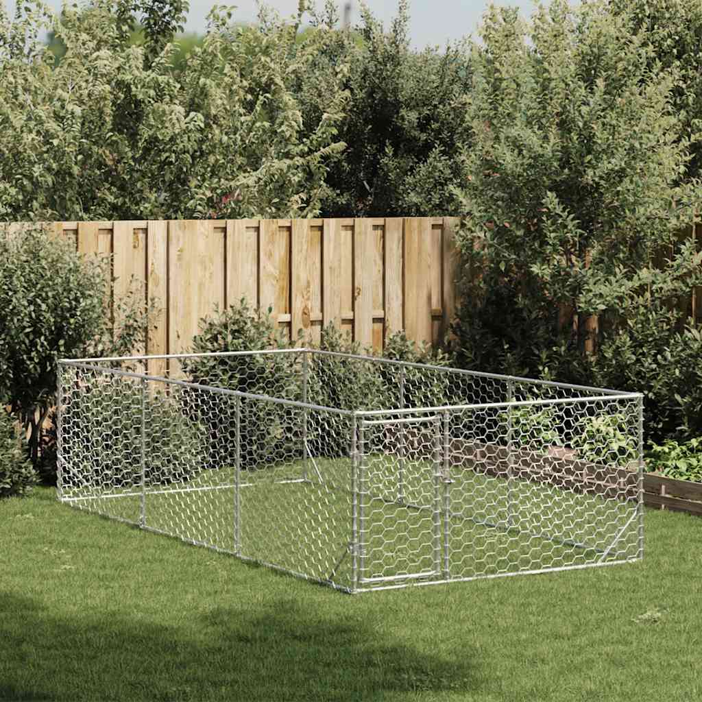 Outdoor Dog Kennel with Door Galvanised Steel 2 m 4 m