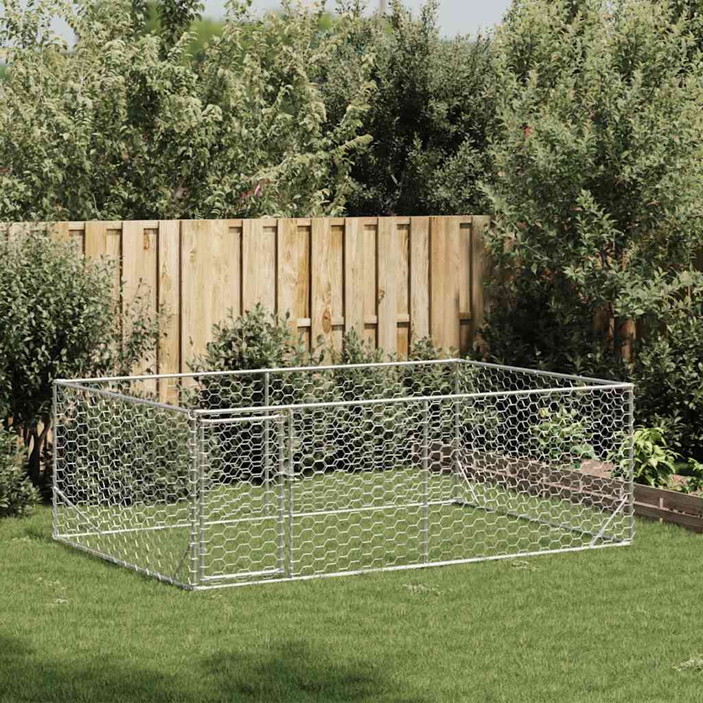 Outdoor Dog Kennel with Door Galvanised Steel 3 m 2 m