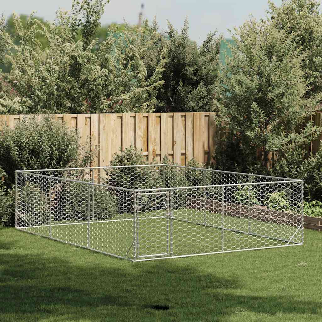 Outdoor Dog Kennel with Door Galvanised Steel 3 m 4 m