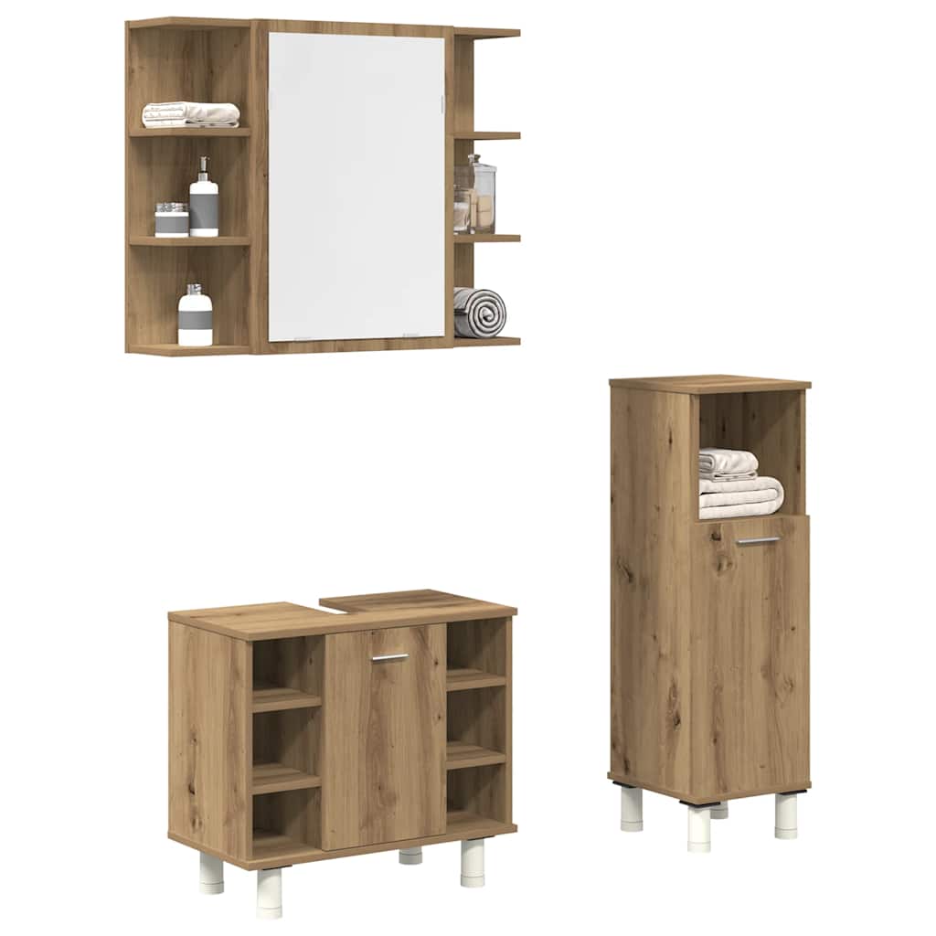 3 Piece Bathroom Furniture Set Engineered Wood Artisan oak