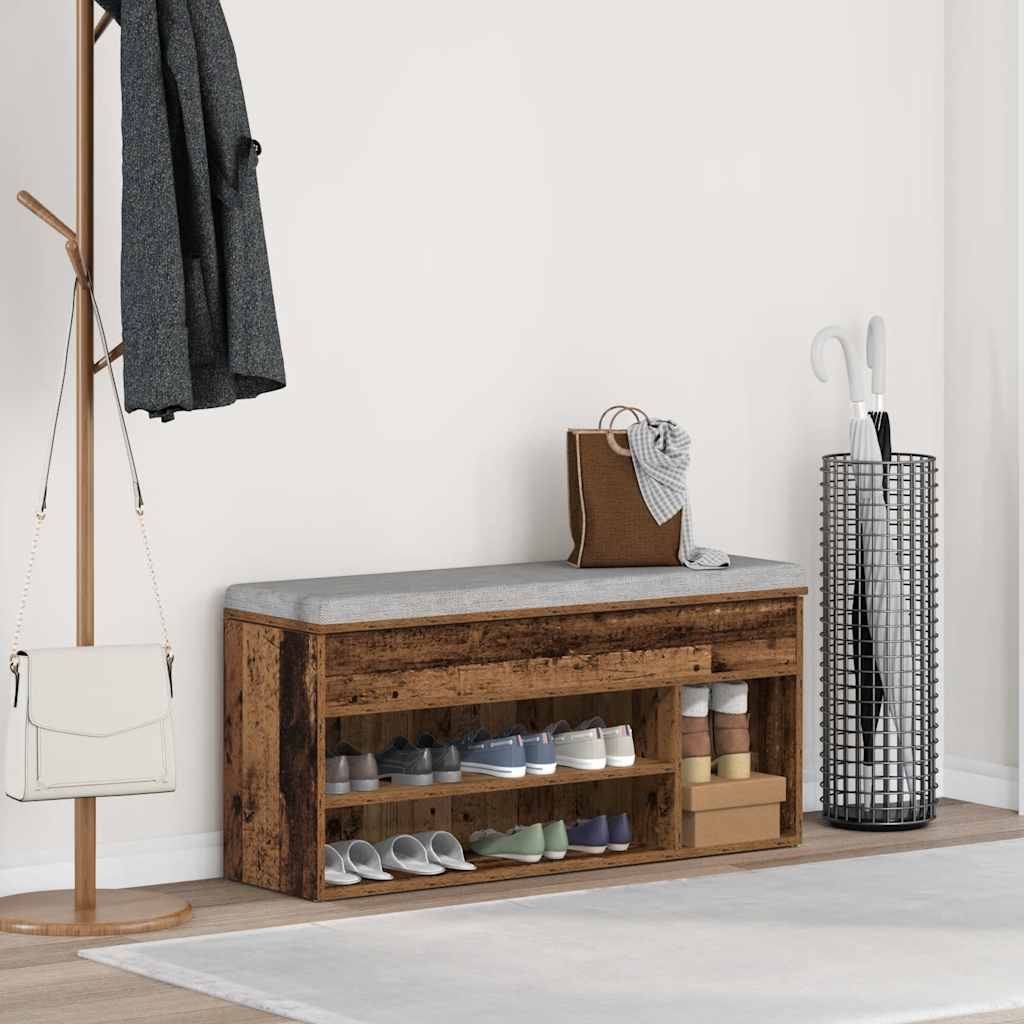 vidaXL Shoe Bench Old Wood 102x30.5x45 cm Engineered Wood 3