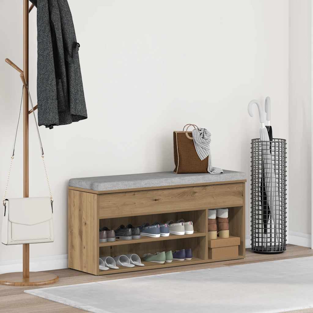 vidaXL Shoe Bench Artisan Oak 102x30.5x45 cm Engineered Wood 3