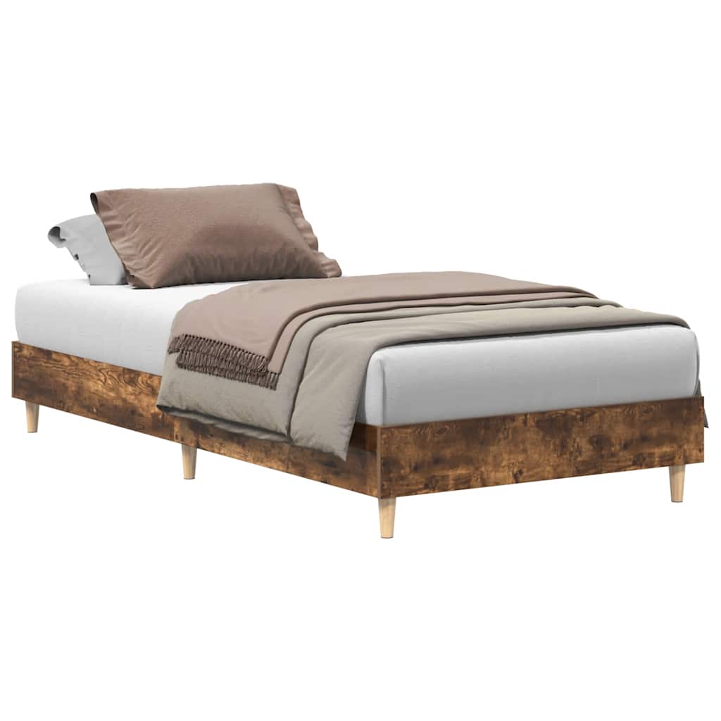 vidaXL Bed Frame No Mattress Smoked Oak 90x200 cm Engineered Wood 2