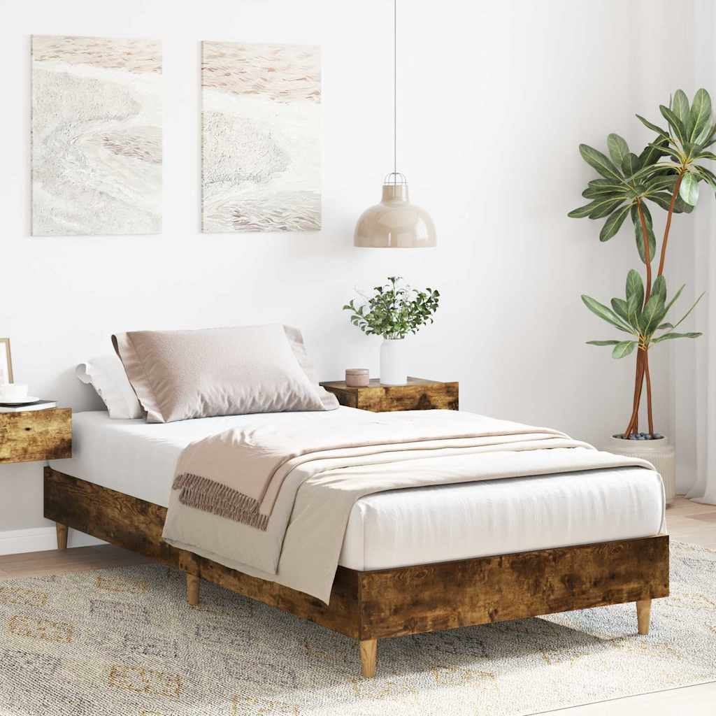 vidaXL Bed Frame No Mattress Smoked Oak 90x200 cm Engineered Wood 3