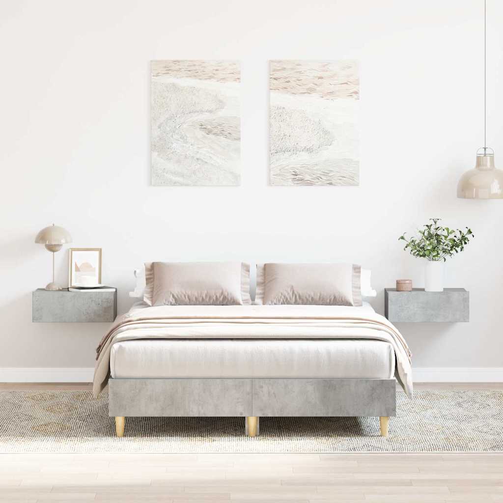 vidaXL Bed Frame No Mattress Engineered Wood Concrete Grey