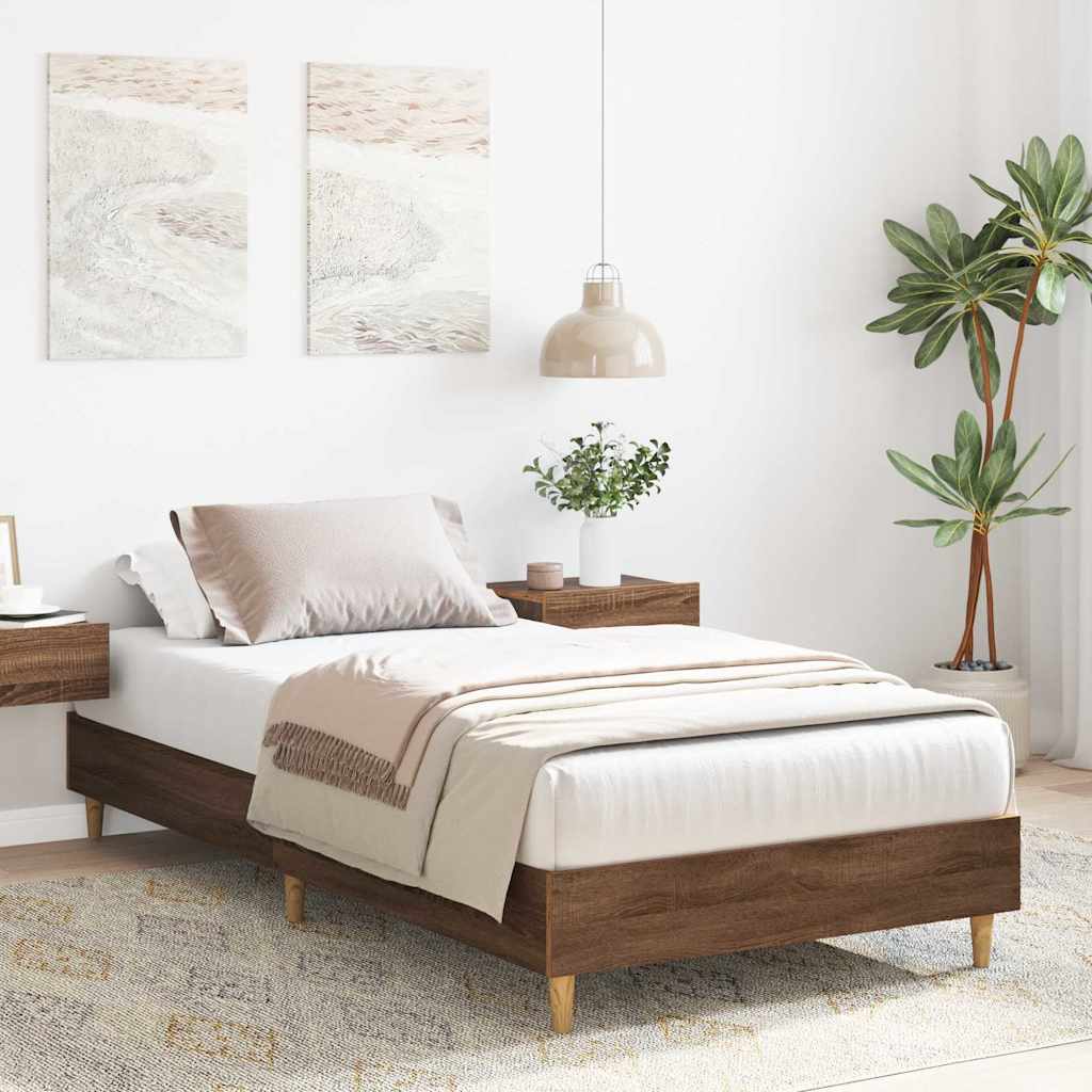 vidaXL Bed Frame No Mattress Brown Oak 75x190 cm Small Single Engineered Wood 3