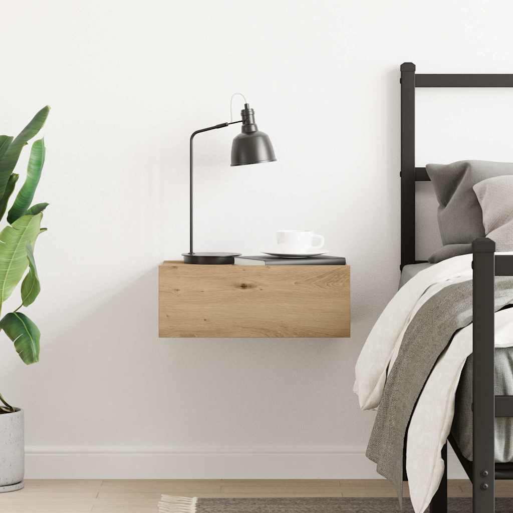 vidaXL Floating Nightstand Artisan Oak 40x32x15 cm Engineered Wood 4