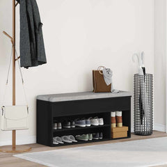 vidaXL Shoe Bench Black 102x30.5x45 cm Engineered Wood 3