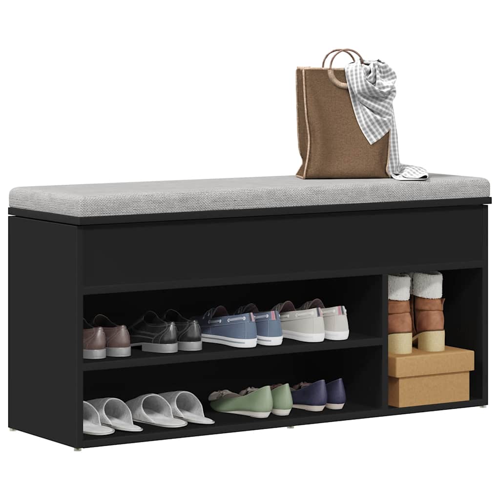 vidaXL Shoe Bench Black 102x30.5x45 cm Engineered Wood 1