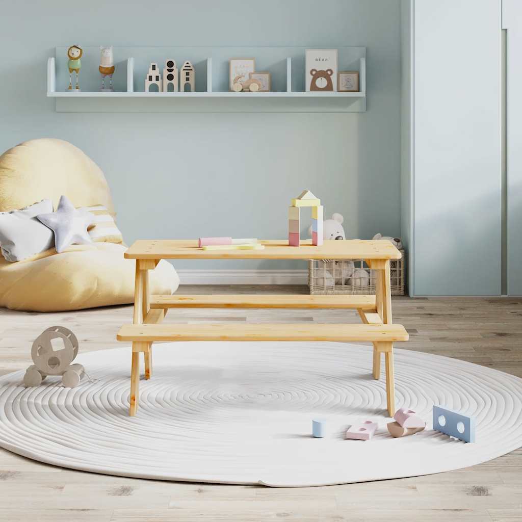 Children's Table with Benches "IRUN" 90x79.5x50 cm Natural