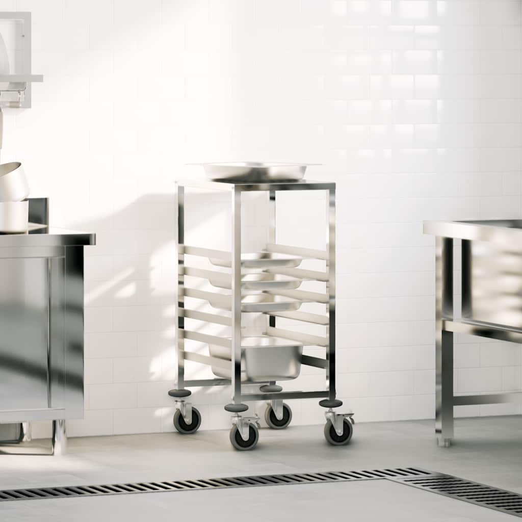 vidaXL Tray Trolley with 6 GN Containers 39x55x87 cm Stainless Steel 1