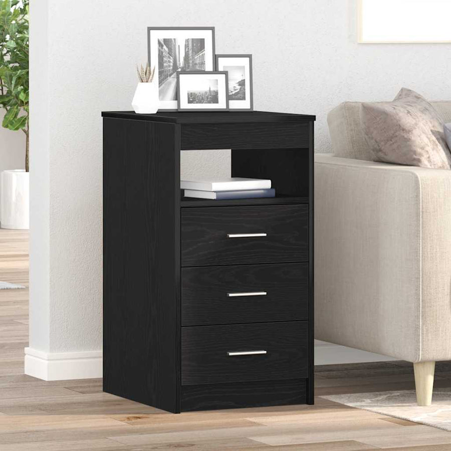 Drawer Cabinet Black Oak Engineered Wood