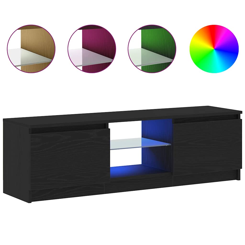 vidaXL TV Cabinet with LED Lights Black Oak 120x30x36 cm Engineered Wood 2
