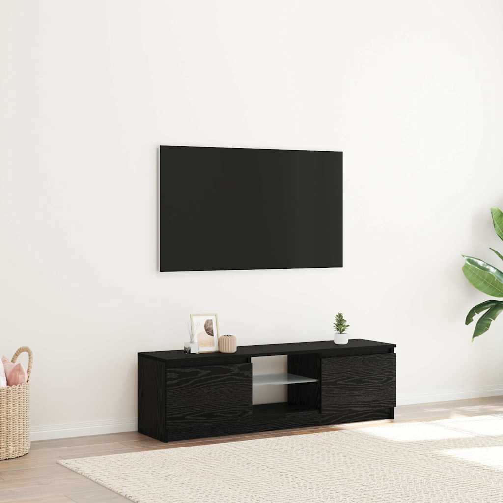 vidaXL TV Cabinet with LED Lights Black Oak 120x30x36 cm Engineered Wood 4