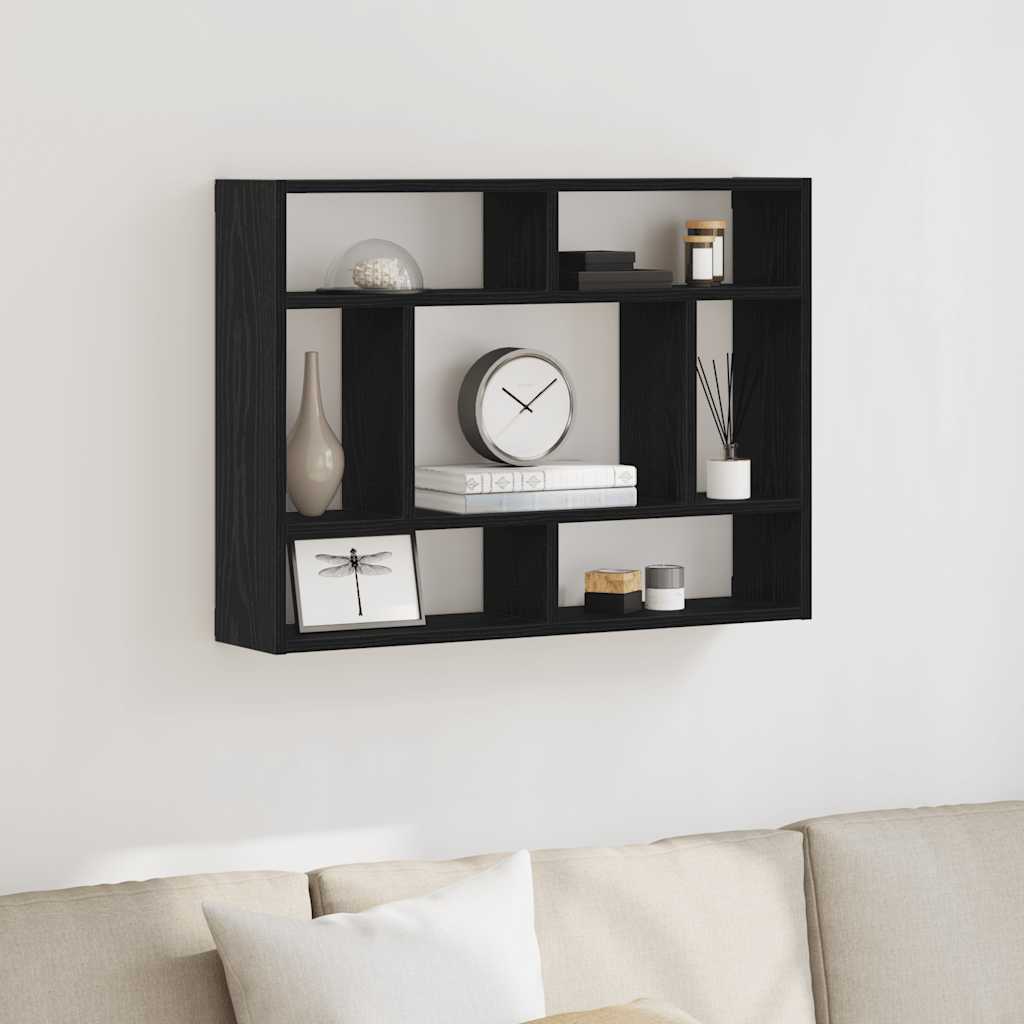 vidaXL Wall Shelf Black Oak 75x16x55 cm Engineered Wood 3