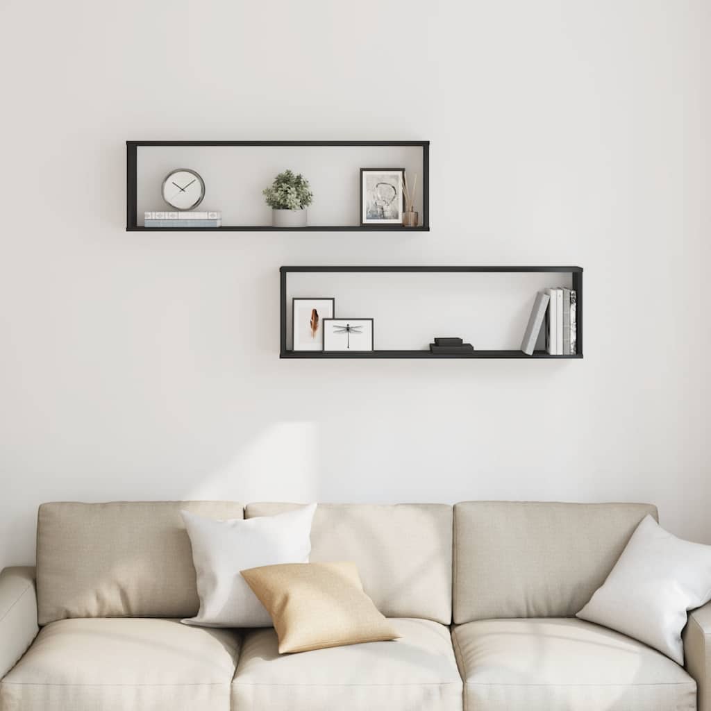 vidaXL Wall Cube Shelves 2 pcs Black Oak 100x15x30 cm Engineered Wood 3