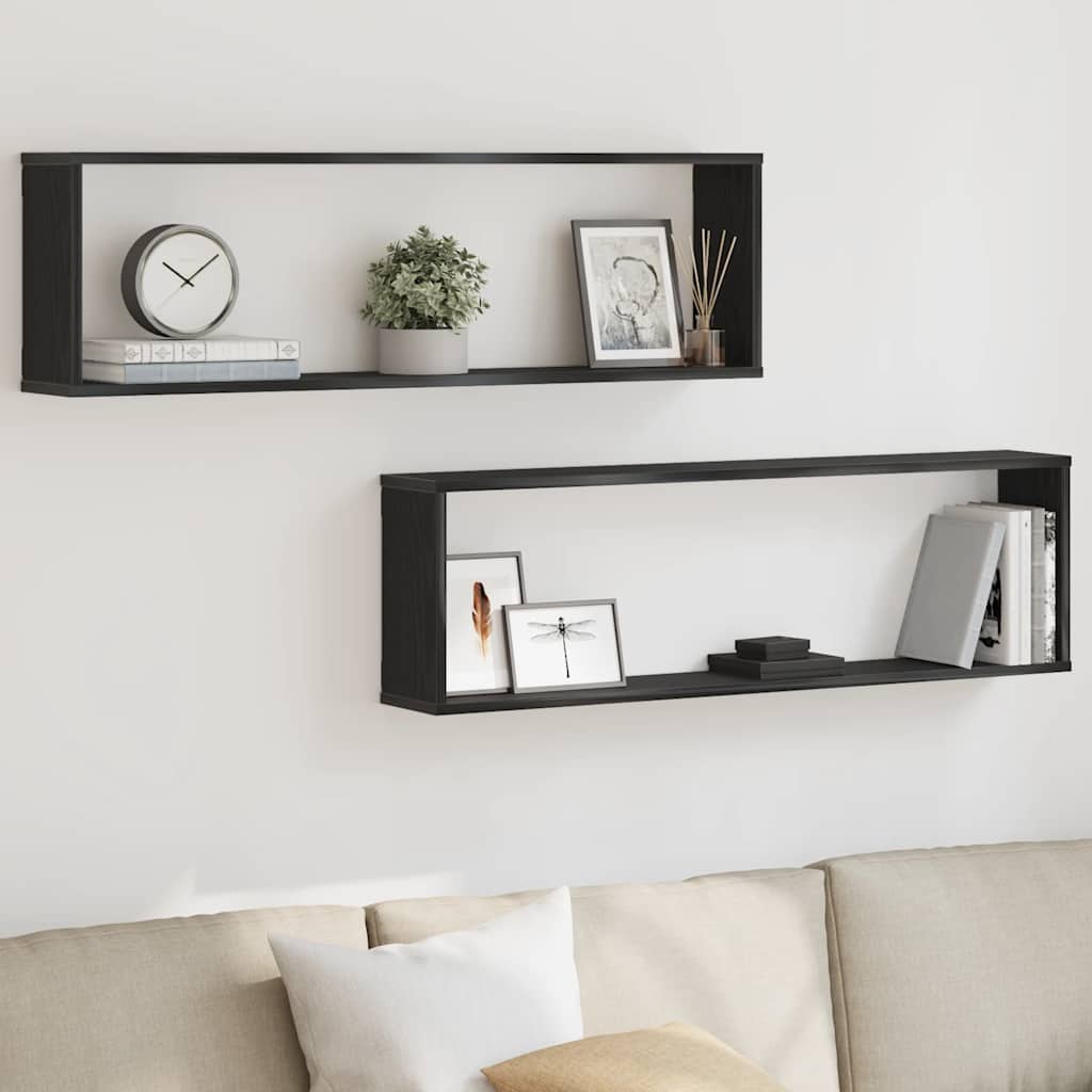 vidaXL Wall Cube Shelves 2 pcs Black Oak 100x15x30 cm Engineered Wood 1