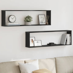 vidaXL Wall Cube Shelves 2 pcs Black Oak 100x15x30 cm Engineered Wood 1