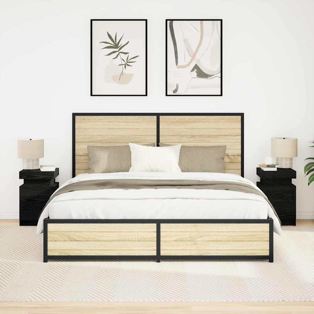 vidaXL Bedside Cabinet 2 pcs Black Oak 35 x 39 x 55 cm Engineered wood 1