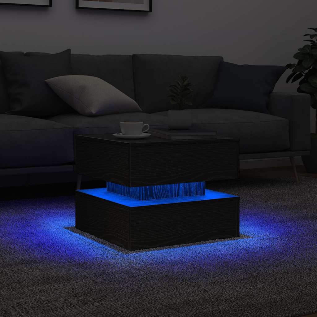 vidaXL Coffee Table with LED Lights Black Oak 50x50x40 cm 5
