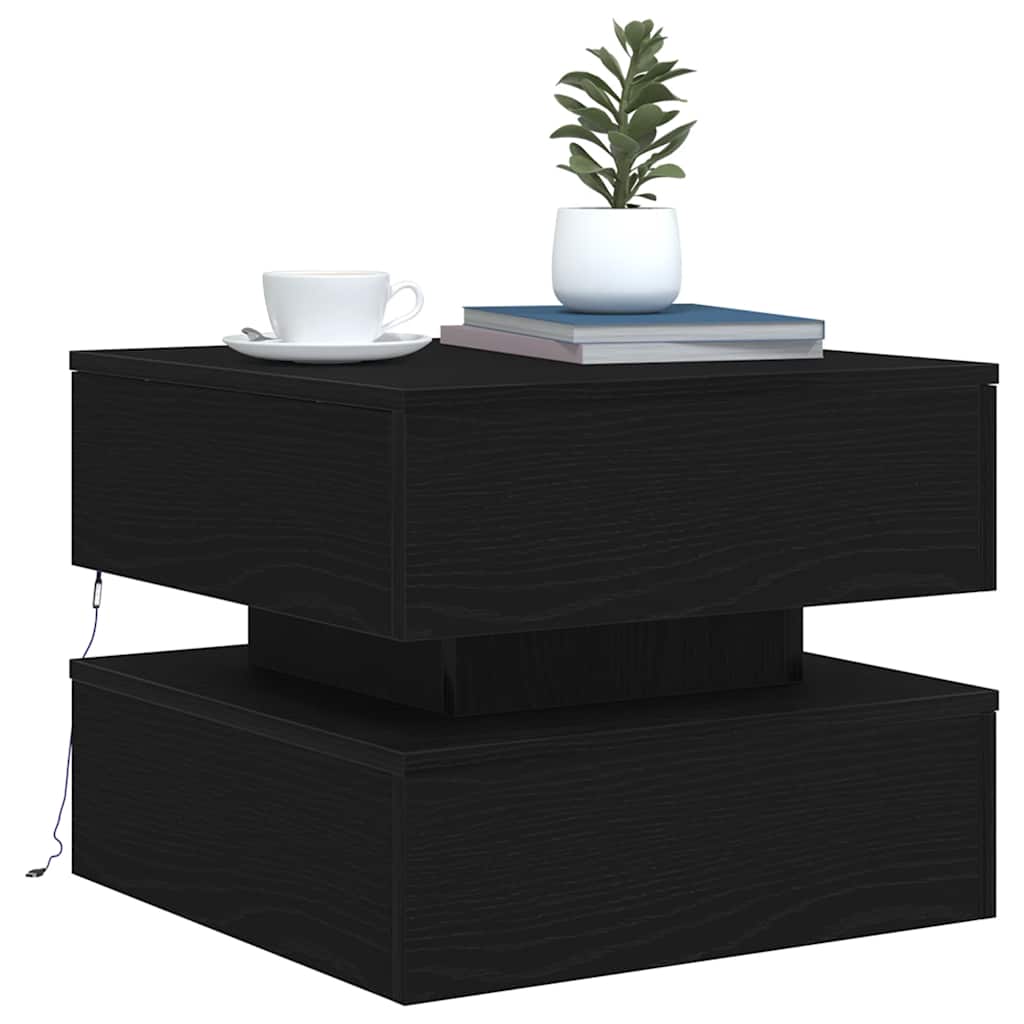 vidaXL Coffee Table with LED Lights Black Oak 50x50x40 cm 6
