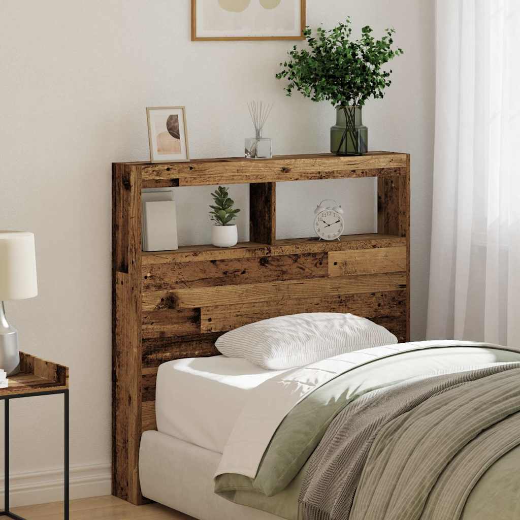 vidaXL Headboard Cabinet with LED Old Wood 100x17x102 cm 4