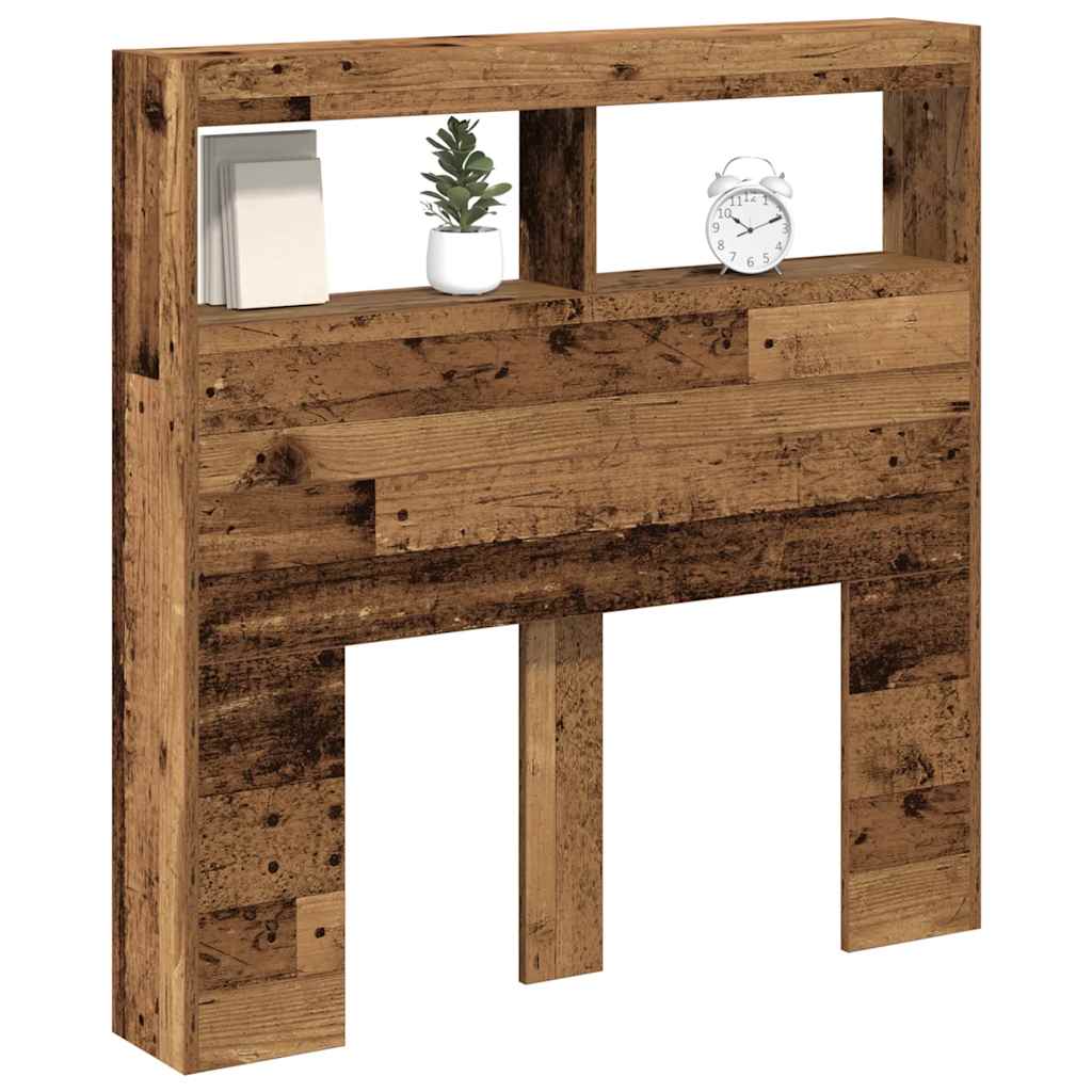 vidaXL Headboard Cabinet with LED Old Wood 100x17x102 cm 5