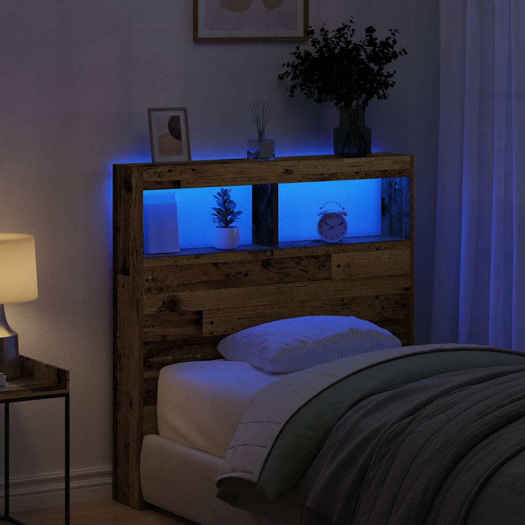vidaXL Headboard Cabinet with LED Old Wood 100x17x102 cm 1