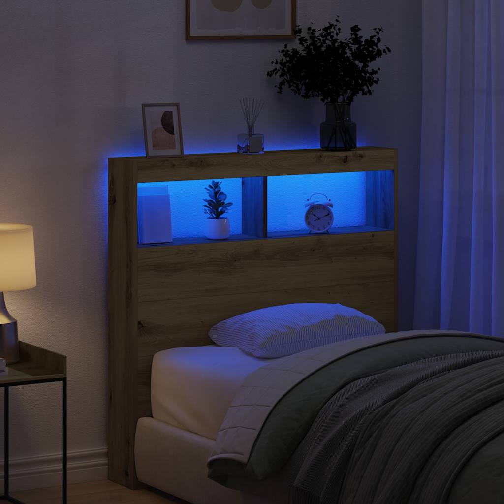 vidaXL Headboard Cabinet with LED 100 x 17 x 102 cm