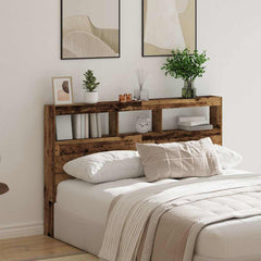 Headboard Cabinet with LED 160 x 17 x 102 cm Old wood