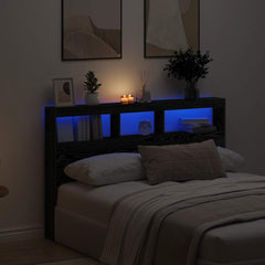 Headboard Cabinet with LED 160 x 17 x 102 cm Black oak
