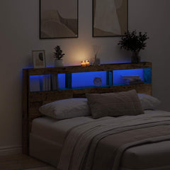 Headboard Cabinet with LED 180 x 17 x 102 cm Old wood