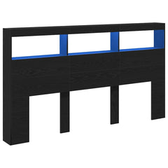 vidaXL Headboard Cabinet with LED Black Oak 180x17x102 cm 3