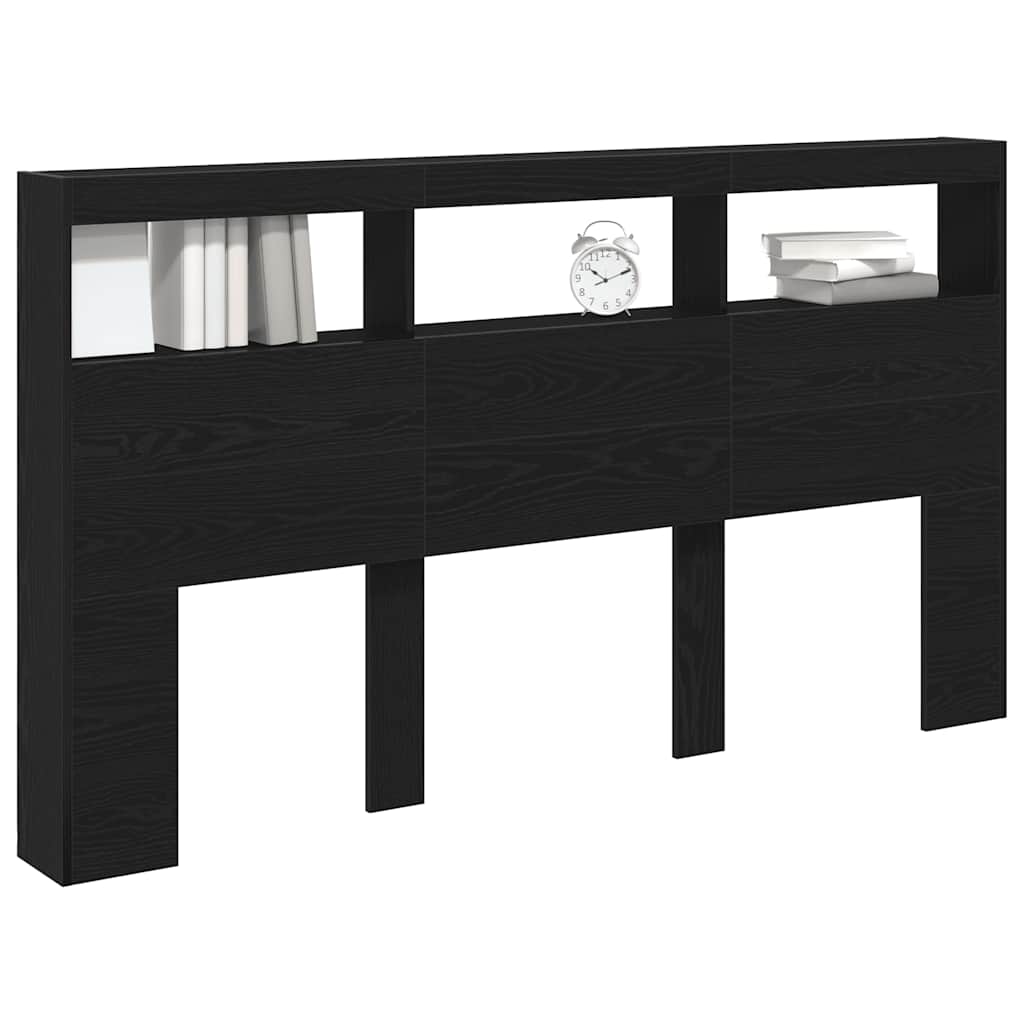 vidaXL Headboard Cabinet with LED Black Oak 180x17x102 cm 5