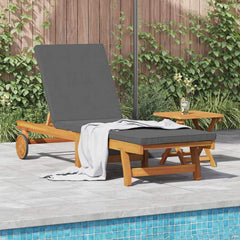 Sun Lounger Solid Acacia Wood Brown Dark Grey