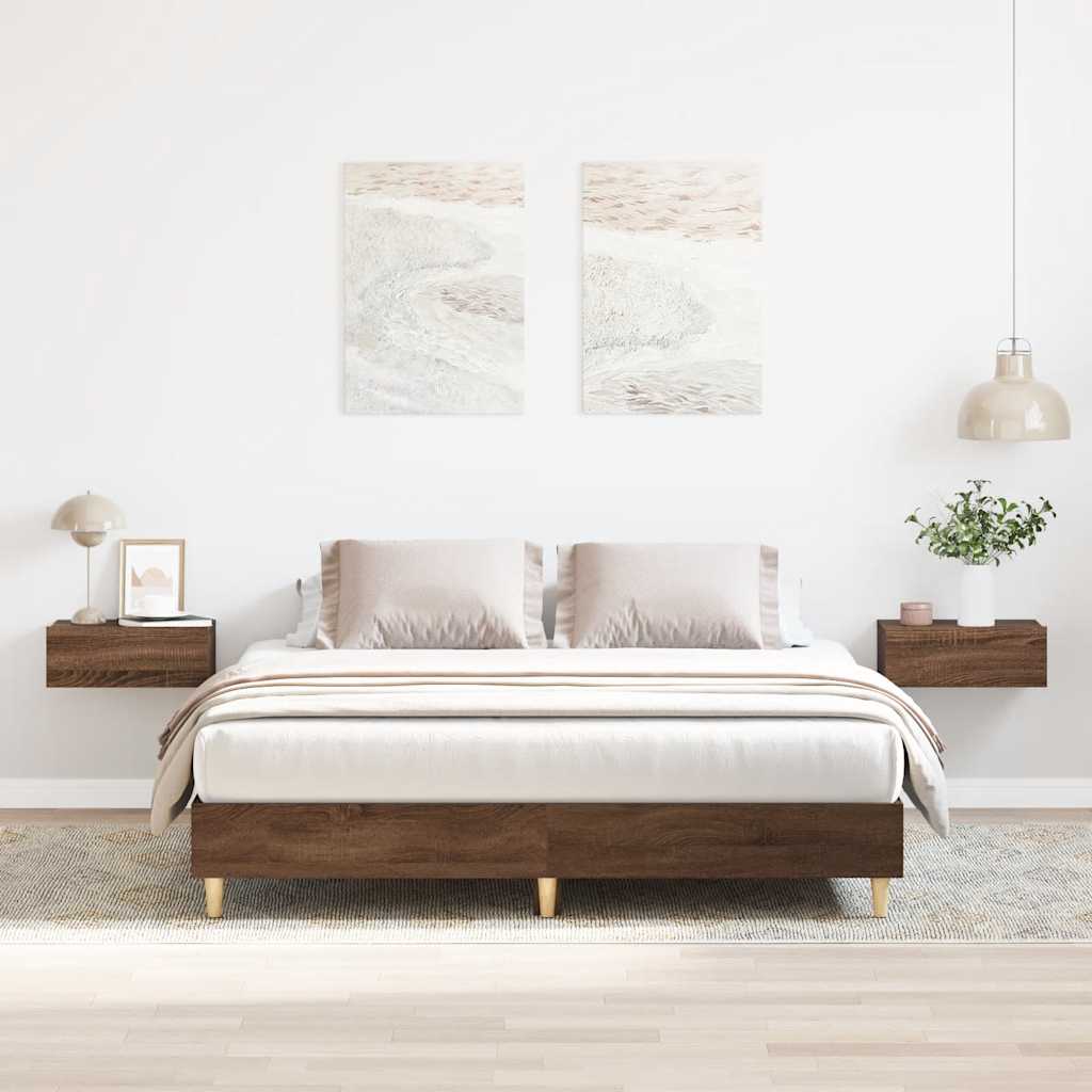 Bed Frame No Mattress Engineered Wood 140 x 200 cm Brown oak